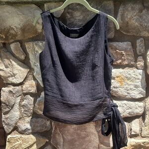 Lafayette New York 148 Navy Gauzy Tank Top Lightweight Sheer Tie Waist Size 8